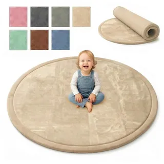 BabybeFun Krabbelmatte Baby - kuschelig weich - 3cm Dicke Spielmatte - schützt vor Stößen - Teppich Kinderzimmer Rund - rutschfeste Schaumstoffmatte - Spielteppich Kinder - Krabbeldecke warm