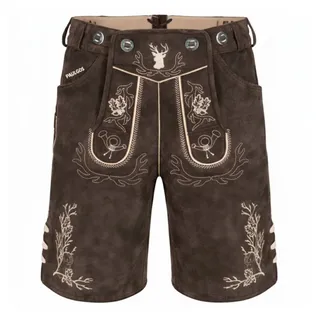PAULGOS Trachtenhose Herren Lederhose Kurz mit Trägern 100% Echtleder - HK3 braun 44