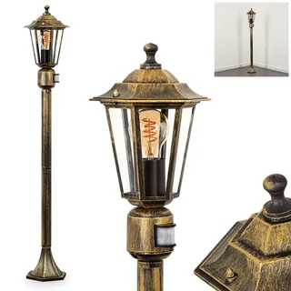 HOFSTEIN Außenstehleuchte Loria, Außenwegeleuchte mit Bewegungsmelder aus Metall/Glas in Gold-Braun/Klar, Wegeleuchte im Landhaus/Antik/Vintage-Design für Garten, Außenbereich, Hof, 107 cm, E27, IP44