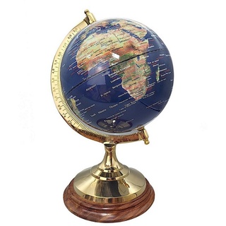 Linoows Dekoobjekt Globus, Erdglobus, physischer Tischglobus 34 cm, physischer Globus mit Messingstand auf einem Edelholz Sockel bunt