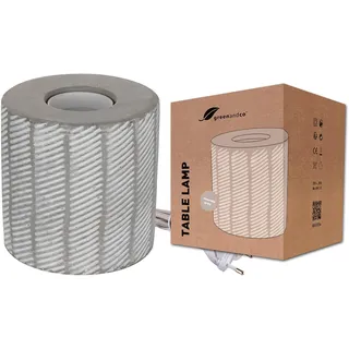 greenandco Tischleuchte Rund | Beton | grau/weiss | E27 | Tischlampe mit Schalter und Stecker | Höhe 9,5cm | ø9,2cm