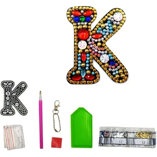 MEDOYOH Buchstaben K DIY Diamant Malerei Schlüsselanhänger, Retro Diamond Painting Buchstabe Schlüsselanhänger Acryl DIY Kunst Strass Diamant für Anhänger Tasche Dekor Brosche
