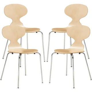 [en.casa] Esszimmerstühle 4er Set Kil Stühle für Esszimmer 80 x 47 x 48 cm Essstühle Küchenstühle Stapelstuhl Holz Metallbeine Natur/Chromfarben