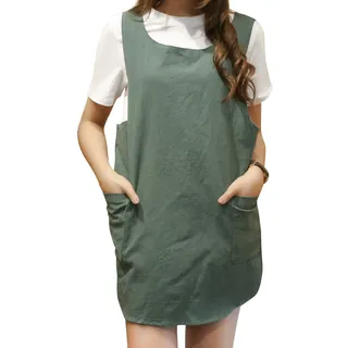 MeYuxg Verkurztes Design Schürze, Japanischer Stil Baumwoll-Leinen Mit Zwei Seitentaschen und Änderbare Beutel, X Kreuzgurt, Heimschürze Geeignet Fur Frauen, Handwerk, Kochen, Backen, Kaffee - S - Gebogene Kante