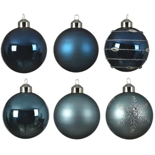 Christbaumkugeln Weihnachtskugeln Glas glänzend matt 6er Set Baumkugeln Baumschmuck (Blau Dunkelblau)