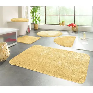 KiNZLER Badematte Chaozhou, Badvorleger, Badezimmer Teppich, Höhe 20 mm, rutschhemmend beschichtet, fußbodenheizungsgeeignet, Polyester, 2-tlg. Stand-WC Set, Badteppich, Uni Farben, weich, als rechteckig, rund & Set erhältlich gelb 2-tlg. Stand-WC Set