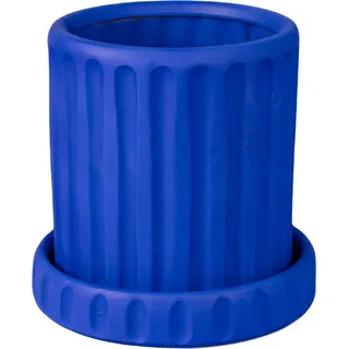 Magna Graecia Dorico Blumentopf 29 cm blau aus Terrakotta mit Untersetzer