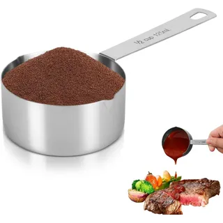Edelstahl Messbecher, Metall Messlöffel mit Waagen, Aufbewahrungsringe Messbecher Set Dual Pour Mund Messbecher Messen von Scoop Cups Küchenzubehör (1/2 Measuring Cup)
