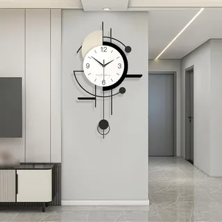 GSWBO Große Moderne Wanduhr, Lautlos Dekorative Wall Clock Ohne Tickgeräusche mit Pendel, Minimalistisches Wanduhren mit Pendel, Metallrahmen, für Wohnzimmer Flur Schlafzimmer Büro Küche, 70 * 38cm