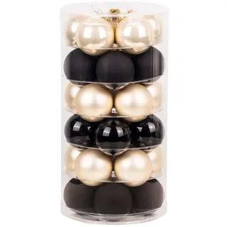 Inge Glas Weihnachtskugeln | Schöne Christbaumkugeln aus Glas | 30 Kugen in Dose | Christbaumschmuck Weihnachtsbaumschmuck Weihnachtsbaumkugeln (Moonlight Shadow | Schwarz Creme beige)