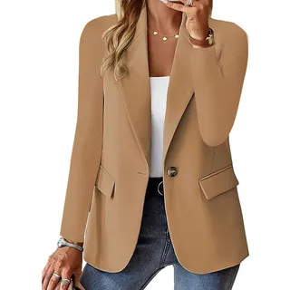 BnMvF Leichter Blazer für Damen, Business Casual Open Front Jacke mit Taschen (knitterfrei für Büro und Reisen) (XXL,Khaki) - XXL