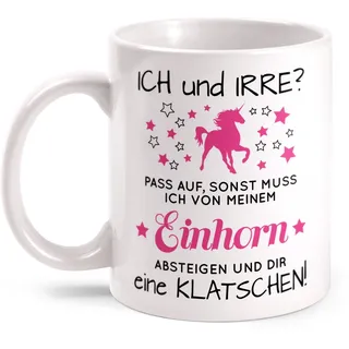 Fashionalarm Tasse Einhorn Ich und Irre beidseitig bedruckt mit Spruch & Motiv | Lustige Geschenk Idee Unicorn Fans zum Geburtstag & Weihnachten, Farbe:weiß