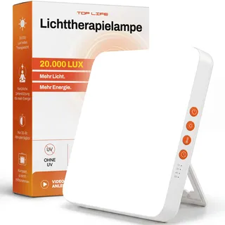 Top Life Tageslichtlampe 20000 Lux - Kurze Sitzungen, Tageslicht ohne UV | Starke Tageslichtlampe für den Winter - Flimmerfrei, 6000/10000/15000/20000 Lux, 3 Farbtemperaturen