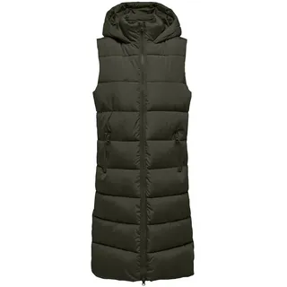 JACQUELINE de YONG JDY Damen 3/4-lange Steppweste mit Kapuze JDYFiskas Padded Hood Waistcoat 15305696 Forest Night L - L