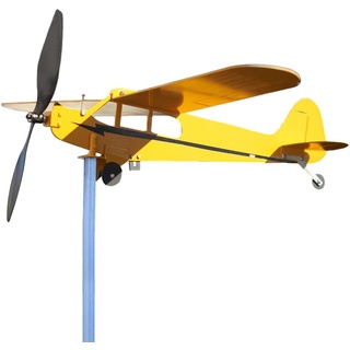 Piper J3 Wetterfahne für Jungtiere, handgefertigt, Metall-Flugzeug-Wetterfahne, 3D, einzigartige und magische Metall-Windmühle, Outdoor-Windskulptur, kinetische Skulptur für Hof/Garten/Dekoration,