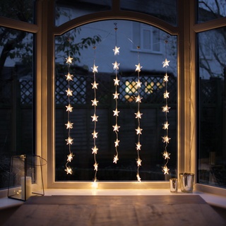 Lights4fun 40er LED Stern Lichtervorhang Innen perlweiß Weihnachtsdeko Fenster Deko