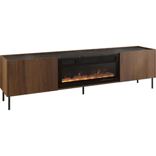 Mirjan24 Tewos TV-Lowboard 200x37x55 cm Braun/Schwarz Glas/Holz/Metall/Melamin