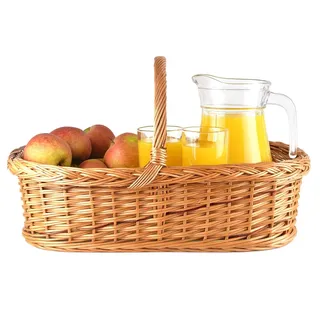 WIKLER Tablett Serviertablett aus Weide mit festem Henkel und Bodenplatte mit Motiven zur Auswahl – 56×39×30 cm – handgeflochtenes Korbtablett für Frühstück, Deko oder Präsent (Lavendel)