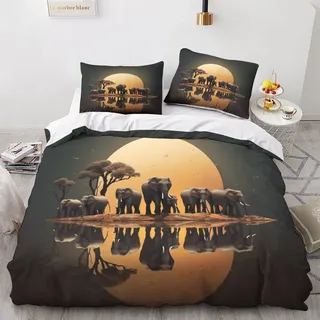 AYSUM 200x200cm bettwäsche mit Elefanten, renforce Erwachsene bettwäsche Elefant Doppelgröße, Bettbezug Elefanten & Vollmond Duvet Cover Set