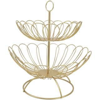 Ailao Obstschale 2-stöckige Obstschale Modernes nordisches Design Geometrischer Abnehmbarer Goldener Obstkorb für die Heimdekoration