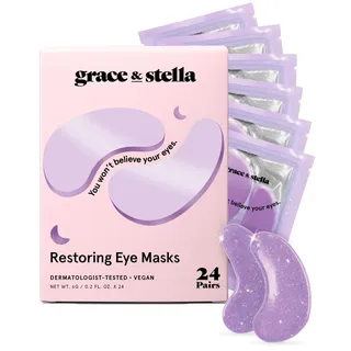 Patch Occhi (24 Paia, Viola) – Maschera Occhiaie e Borse Naturale – Riduce Gonfiori e Rughe – Maschera Occhi in Gel Vegan, Non Testata Sugli Animali – Eye Patch by grace&stella