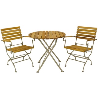 DEGAMO Garten-Essgruppe PASSAU, (3-tlg), (2x Sessel, 1x Tisch 77cm rund), Gestell verzinkt + Robinie, klappbar silberfarben