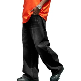 Baggy Jeans Herren Baggy Hose y2k Cargohose männer Baggy Mode Retro ausgewaschen Jeans mit weitem Bein hip hop Street Dance schlupfjeans Hose - 32