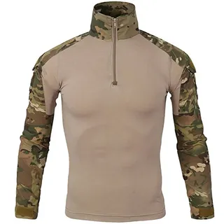 LiliChan Herren Langarm Taktisches Militär T-Shirt Outdoor Shirt Kampfhemd mit Reißverschluss (CP, EU L (passende Brust: 38"-41")) - L