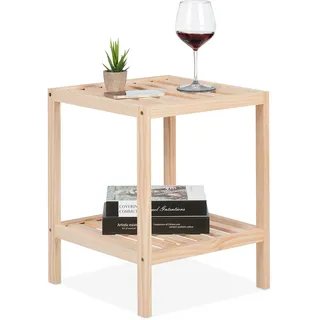 Relaxdays Beistelltisch Natur Kiefer 50 x 40 x 40 cm