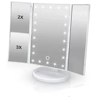 Intirilife Schminkspiegel mit LED - Beleuchteter Kosmetikspiegel Makeup Tischspiegel Klappbar Weiß