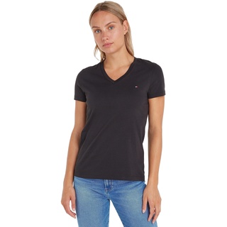 Tommy Hilfiger Damen T-Shirt Kurzarm Heritage V-Ausschnitt, Schwarz (Masters Black), XL