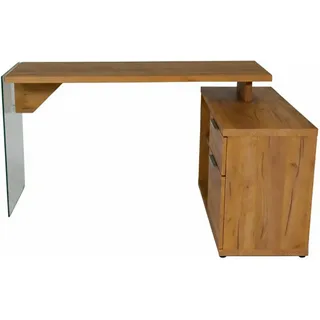 Eckschreibtisch JAHNKE "LUX C 135 E", braun (kerneiche, klarglas, klarglas, kerneiche), B:141,8cm H:74cm T:100cm, Tische, Eckschreibtisch, Eckschreibtisch,wechselseitig montierbar,Glas,1 Schublade & 2 Fächer