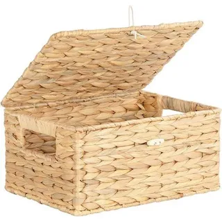 Famanu Rattan Aufbewahrungskorb mit Deckel und Griffen - 28,5 x 20 x 14 cm