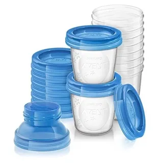 Philips AVENT Aufbewahrungssystem für Muttermilch, Becher inklusive Deckel, Adapter (Modell SCF618/10) 10 Stück (1er Pack)