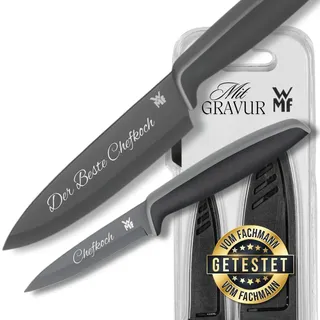 Premium WMF Touch Messerset 2-teilig - Küchenmesser mit Schutzhülle, Personalisierte Gravur, Kochmesser Inkl. Wunschgravur in Schwarz