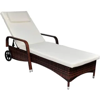 vidaXL Sonnenliege mit Polster & Rollen Poly Rattan Braun