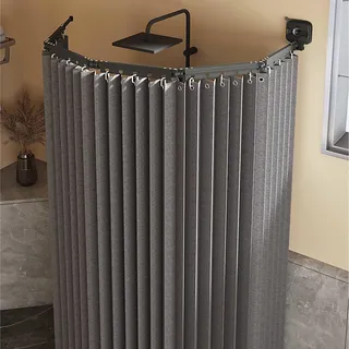 Duschvorhang Ohne Bohren,duschvorhangstange L/u Form Und Starker Saugnapf, Faltbarer Duschvorhänge Anti Schimmel Wasserdicht/waschbar Für Eckdusche, Shower Curtains,Black-3-Folds
