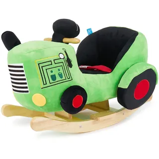 Bieco Plüsch Schaukeltier Traktor 60 cm | Kinder Schaukelstuhl mit Sicherheitsgurt | Baby Schaukel | Schaukel Kleinkind | Schaukeltier Baby Zimmer Schaukelwippe ab 9 Monate Schaukelpferd Holz