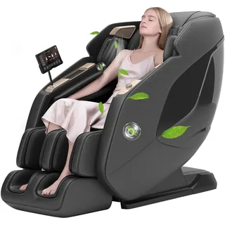 Real Relax 4D-Massagesessel,Ganzkörper-Shiatsu-Massage-Stuhl,Massageliege mit SL-Track,Yoga-Stretching,UI-Touchscreen,Fußrollen,Heizung,PS5200,Schwarz