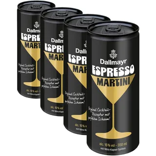 Dallmayr Espresso Martini Dose Einweg 200ml Ready-To-Drink Premium-Cocktail mit Nitro-Kapsel-System - alc. 15% vol (Packung mit 4)