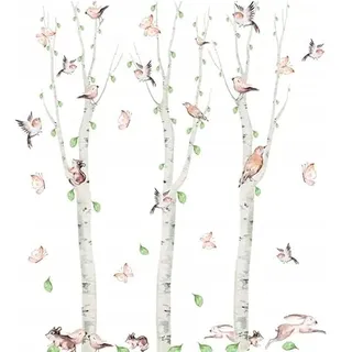 HUBDECO Wandtattoo Kinderzimmer – Wandtattoo Kinderzimmer Mädchen & Junge – Wanddeko Kinderzimmer – Wandaufkleber Kinderzimmer - Kinderzimmer Wanddeko Bäume Birken