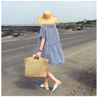 AUKUU Strandtasche Strand Strand Strohtasche für den Urlaub am Meer Damenmode, einfache tragbare gewebte Tasche mit großer Kapazität