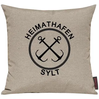 Shirtinstyle Sofakissen Heimathafen Sylt, Kissen, Meer, Heimatort, Stadt, Urlaub, Größe 40 x 40cm, Farbe Taupe
