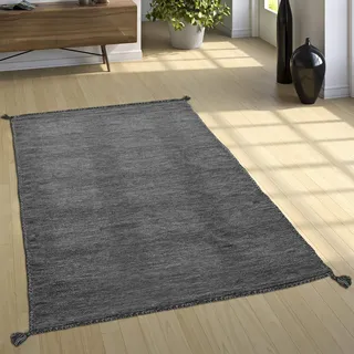 Paco Home Designer Teppich Webteppich Kelim Handgewebt 100% Baumwolle Modern Meliert Grau, Grösse:80x150 cm