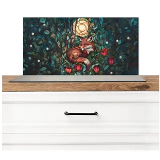 KitchenYeah Küchenrückwand Fuchs - Mosaik - Wald - Mond, (1-tlg), Rückwand Küche, Wandschutz, Deko, 70x30 cm 70 cm x 30 cm