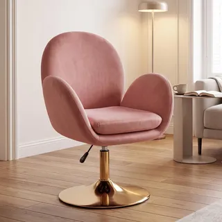 DAYALANE Loungesessel 360° Höhenverstellbar, Drehstuhl Samt, Rosa | Polsterstuhl aus Samt, Drehsessel mit Sockel, Schminkstuhl ohne Rollen, Sessel drehbar für Schlafzimmer & Wohnzimmer