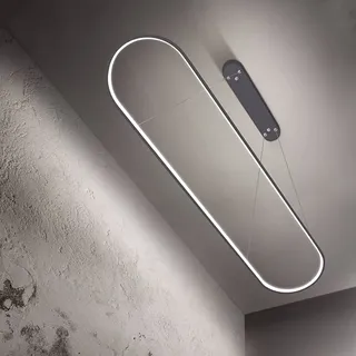 Bellastein Pendelleuchte Oval Esstisch Büro Lampen, LED Hängeleuchte Dimmbar Deckenleuchte mit Fernbedienung, Modern Ring Design Kronleuchter für Esszimmer Küchenlampe Blendfrei (L120cm, Schwarz)