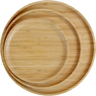 Pandoo Bambus Teller Set | Runde Holzteller, Speiseteller, Geschirr | 3-Set (1X20 cm, 1X25 cm, 1X30 cm)