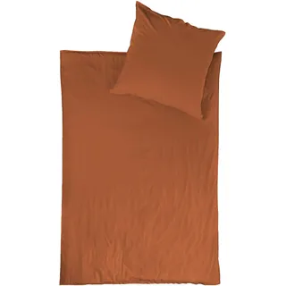 jilda-tex Bio-Bettwäsche Stone-Washed Renforce Lissabon 100% Bio-Baumwolle Knitterlook Stehsaum Bügelfrei Uni Leinen-Optik Bügelfrei GOTS Made in Green (Terrakotta, 240 x 220 cm)