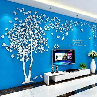 Wandtattoo Baum 3D DIY Wall Stickers Wandaufkleber Wandtattoo Wohnzimmer Schlafzimmer Family Wandsticker für Treppen Halle (Silber Links,S-200 * 100cm)